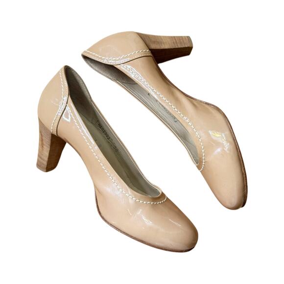 AGL Patent Leather Pump Round Toe Heel Shoe Italy Natural Cream EU 38 US 7.5 EUC - Picture 3 of 11